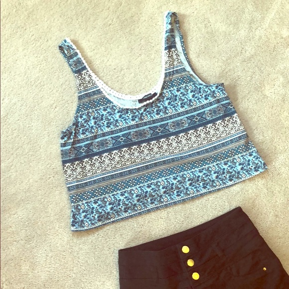 Charlotte Russe Tops - Forever 21 Blue Floral Lace Bottom Crop Tank Top